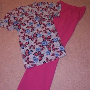 Pink & Sky Blue Butterfly Scrub Set Size Med/Small